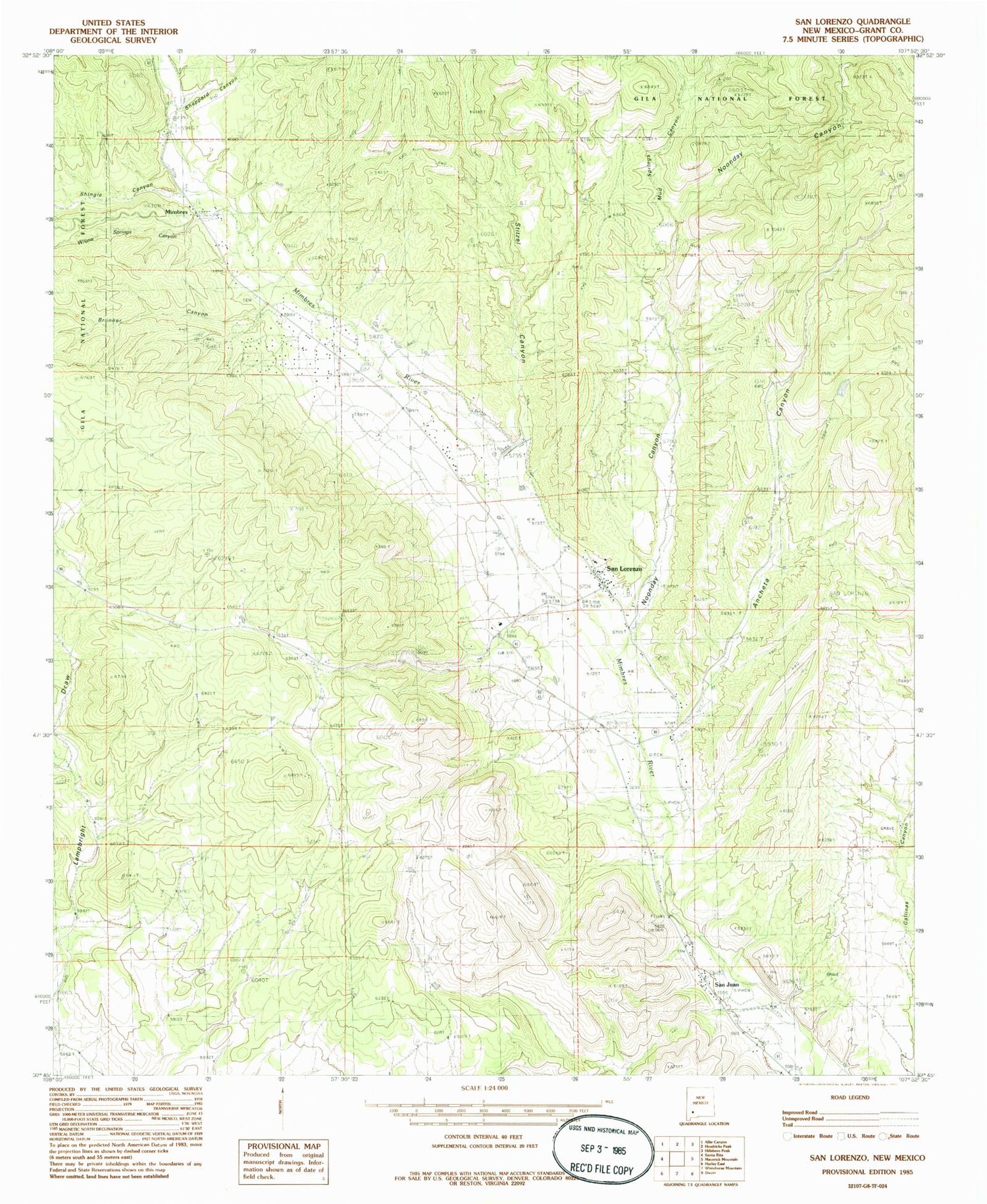 Classic USGS San Lorenzo New Mexico 7.5'x7.5' Topo Map Image