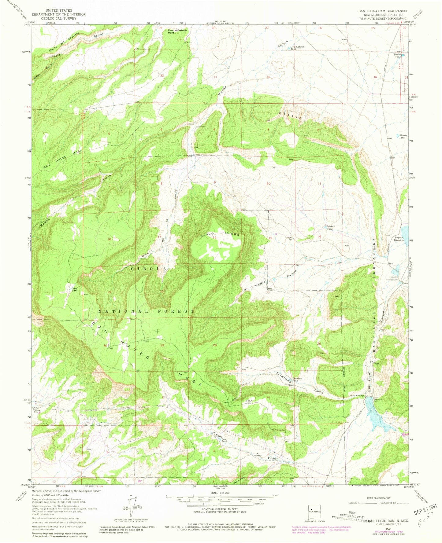 Classic USGS San Lucas Dam New Mexico 7.5'x7.5' Topo Map Image