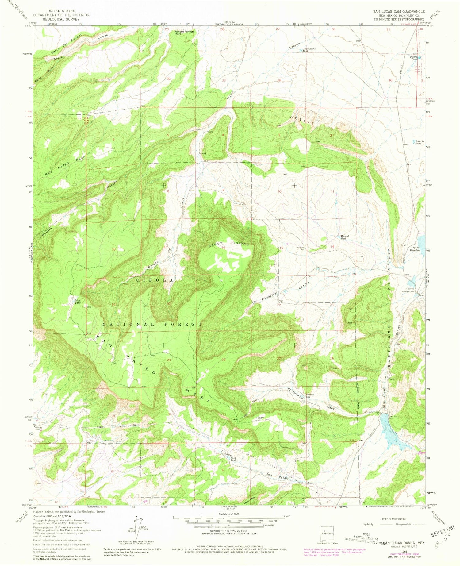 Classic USGS San Lucas Dam New Mexico 7.5'x7.5' Topo Map Image