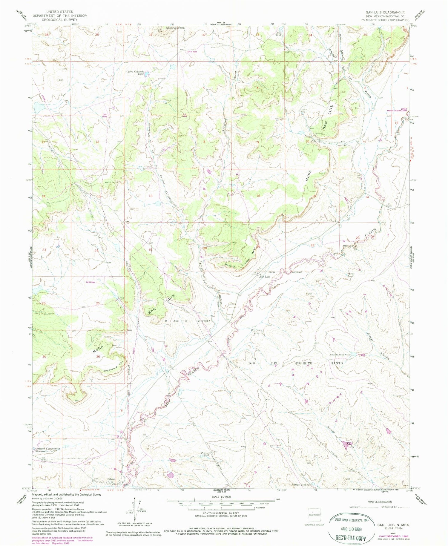 Classic USGS San Luis New Mexico 7.5'x7.5' Topo Map Image