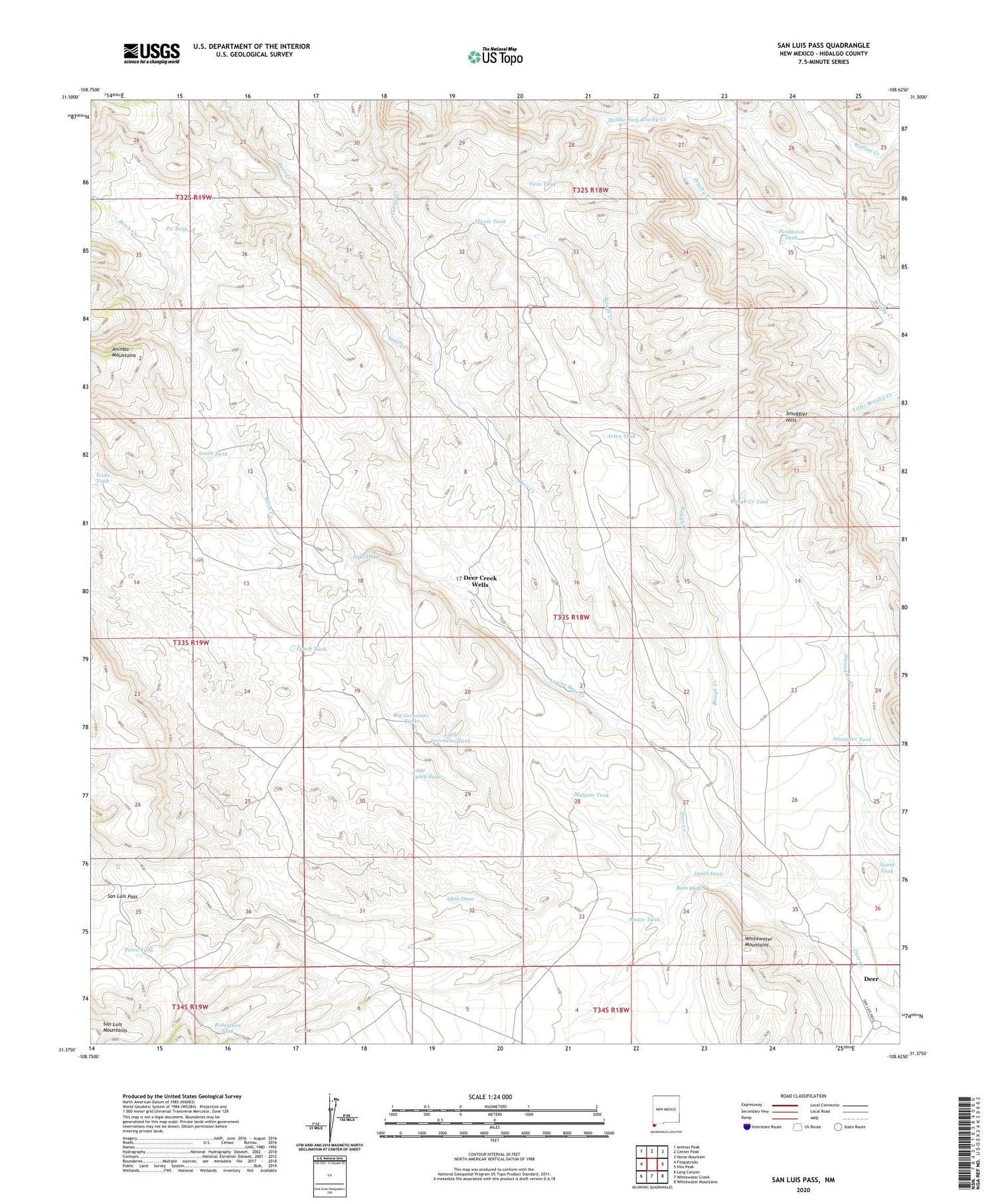 San Luis Pass New Mexico US Topo Map Image