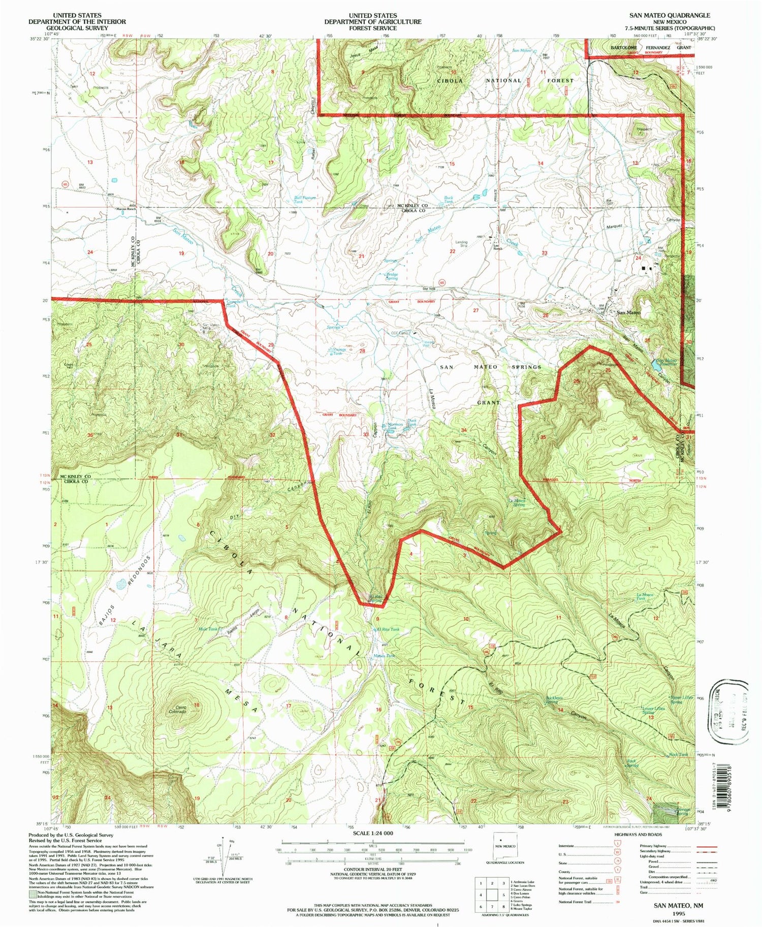Classic USGS San Mateo New Mexico 7.5'x7.5' Topo Map Image