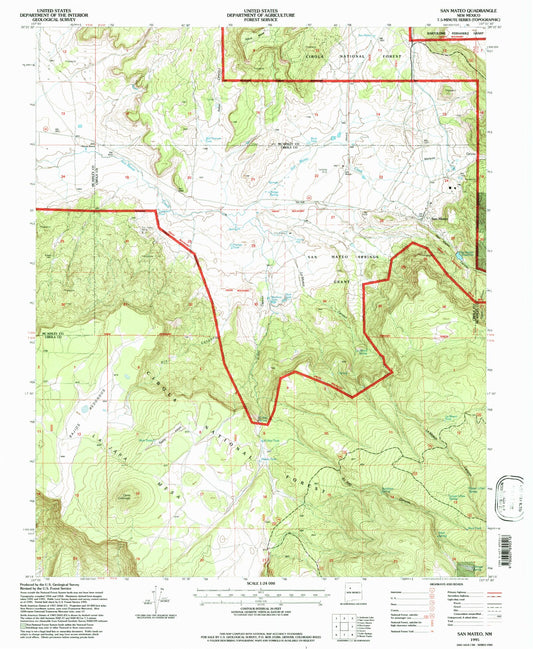 Classic USGS San Mateo New Mexico 7.5'x7.5' Topo Map Image