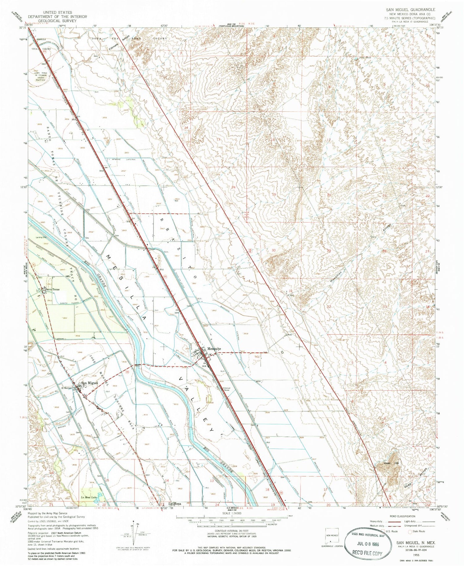 Classic USGS San Miguel New Mexico 7.5'x7.5' Topo Map Image