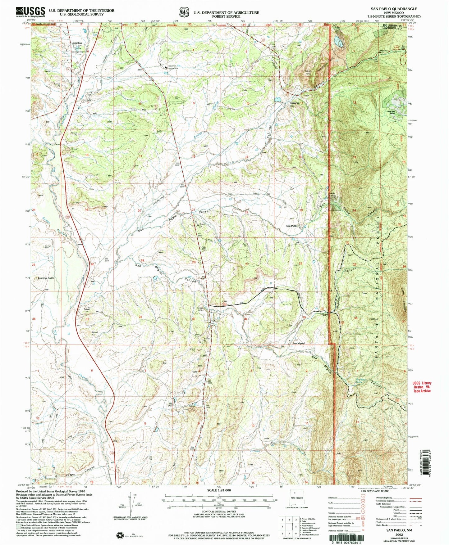 Classic USGS San Pablo New Mexico 7.5'x7.5' Topo Map Image