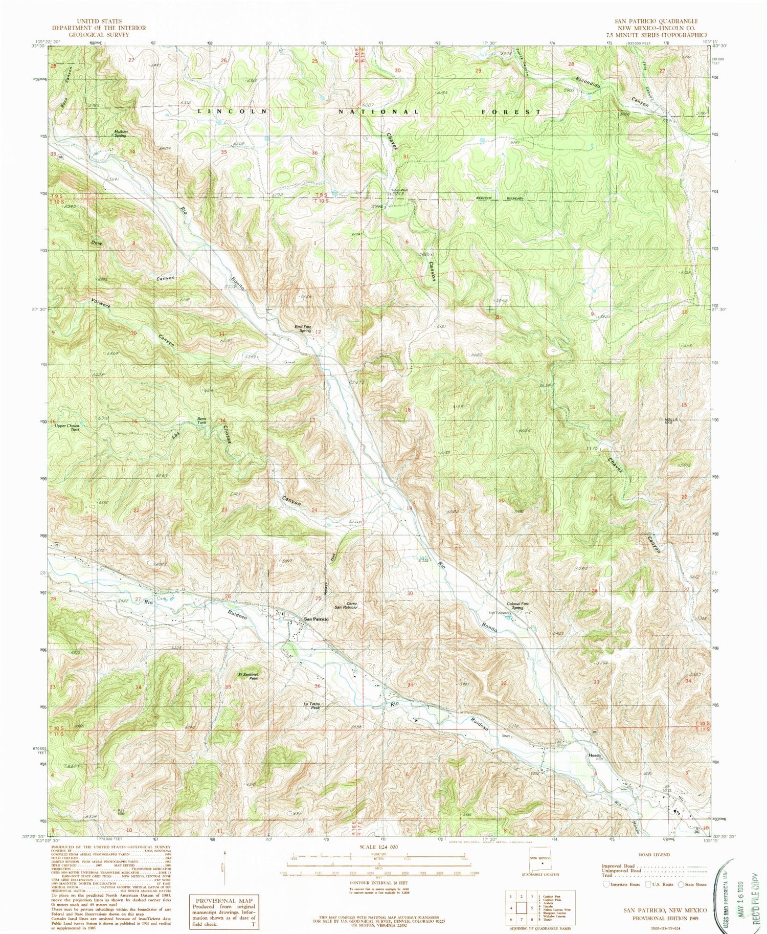 Classic USGS San Patricio New Mexico 7.5'x7.5' Topo Map Image