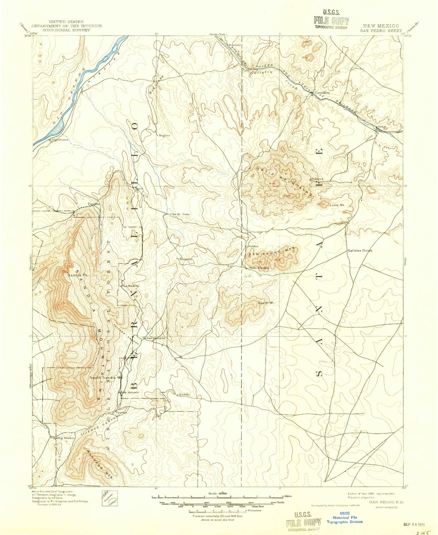 Historic 1892 San Pedro New Mexico 30'x30' Topo Map Image