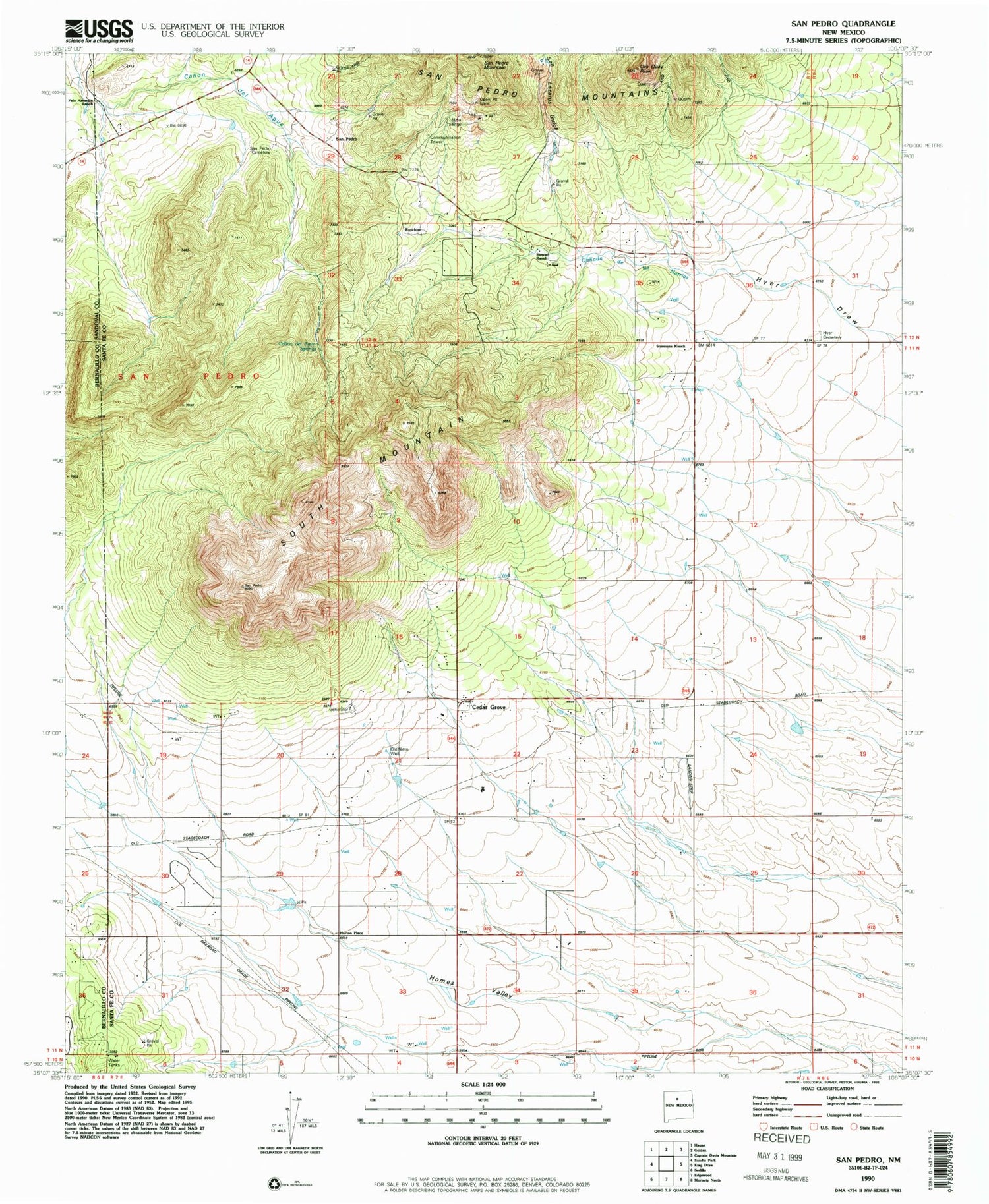 Classic USGS San Pedro New Mexico 7.5'x7.5' Topo Map Image