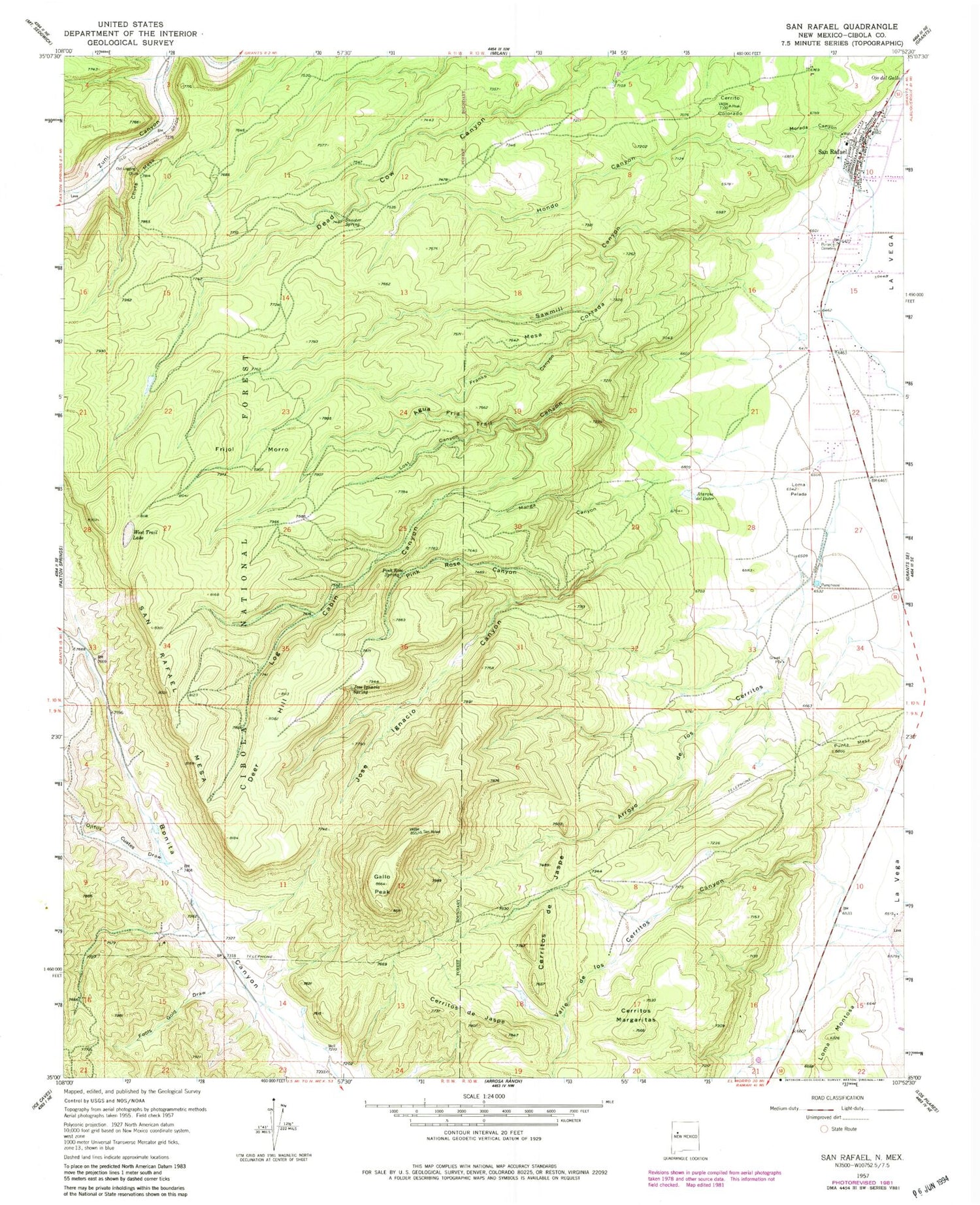 Classic USGS San Rafael New Mexico 7.5'x7.5' Topo Map Image