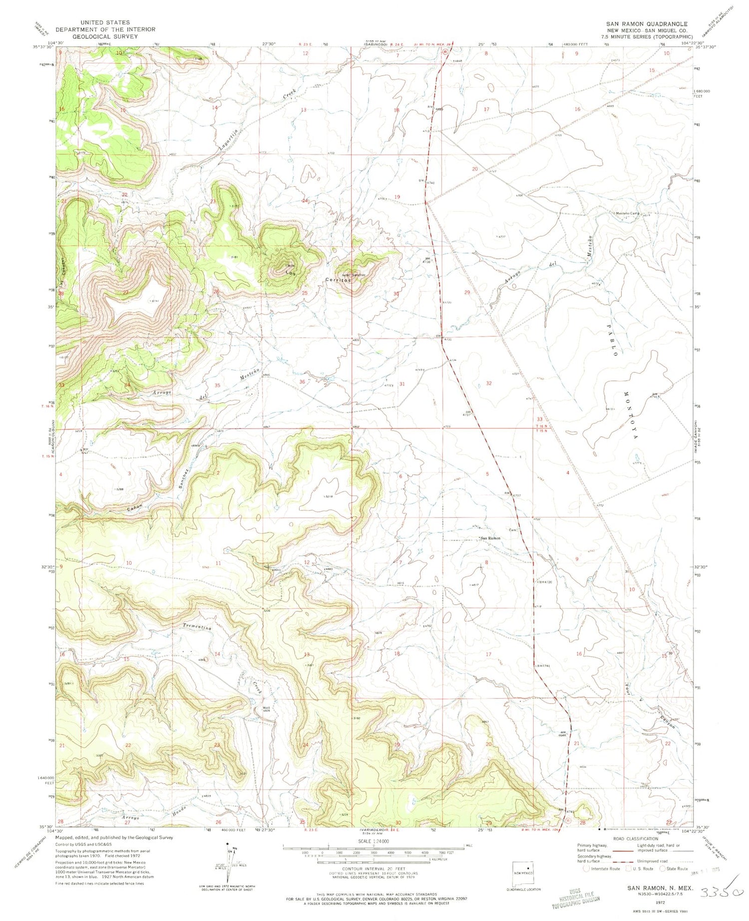 Classic USGS San Ramon New Mexico 7.5'x7.5' Topo Map Image