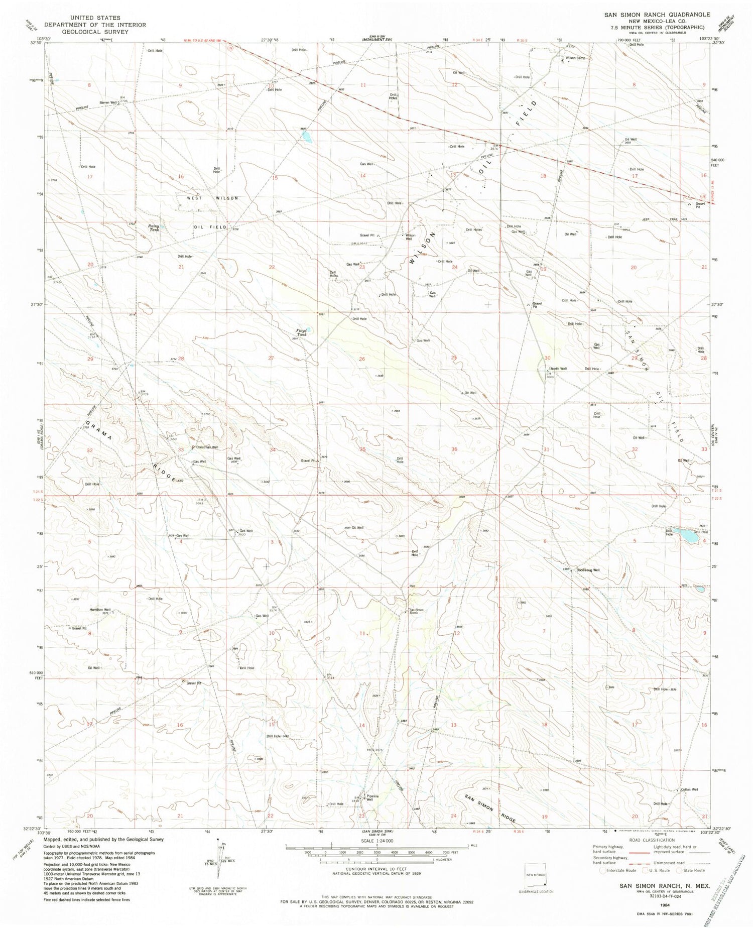 Classic USGS San Simon Ranch New Mexico 7.5'x7.5' Topo Map Image