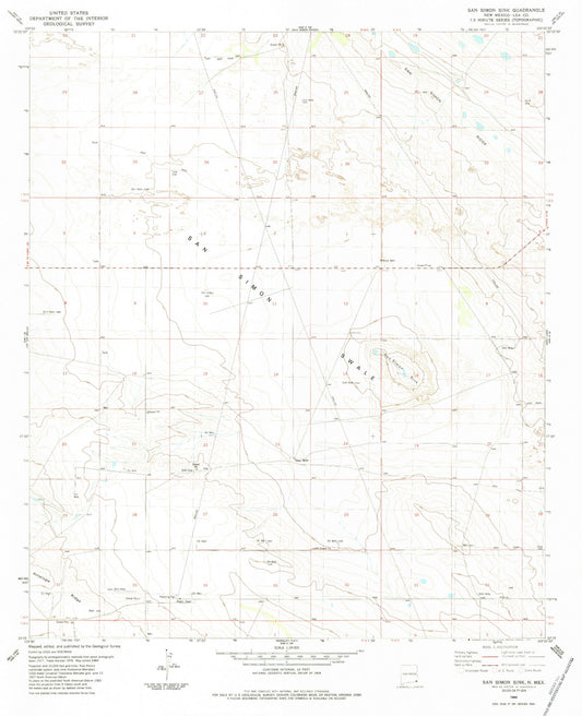 Classic USGS San Simon Sink New Mexico 7.5'x7.5' Topo Map Image
