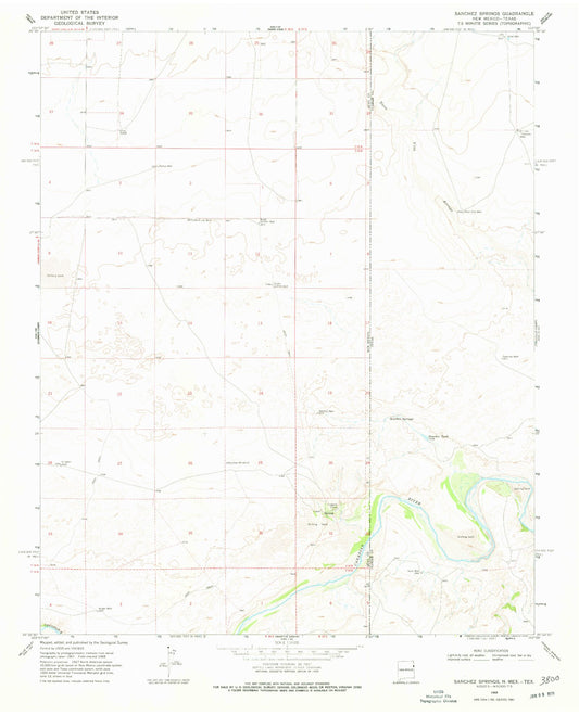 Classic USGS Sanchez Springs Texas 7.5'x7.5' Topo Map Image