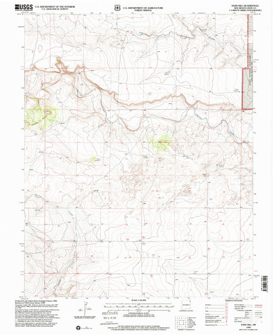 Classic USGS Sand Hill New Mexico 7.5'x7.5' Topo Map Image