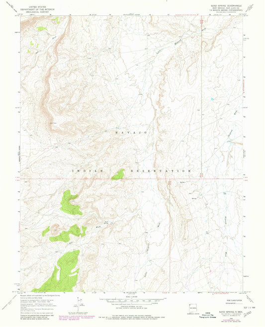 Classic USGS Sand Spring New Mexico 7.5'x7.5' Topo Map Image