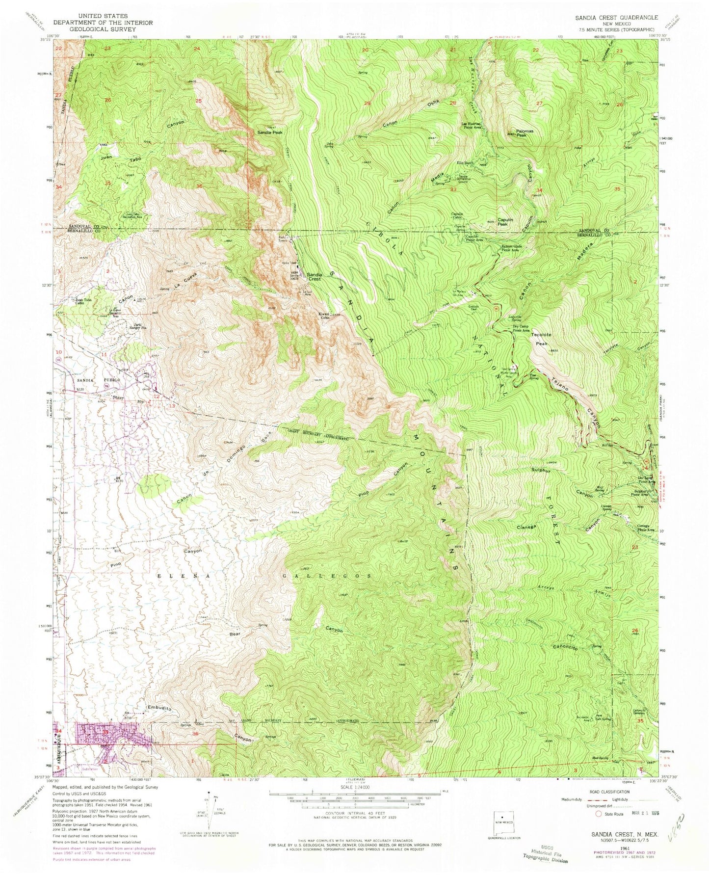 USGS Classic Sandia Crest New Mexico 7.5'x7.5' Topo Map Image