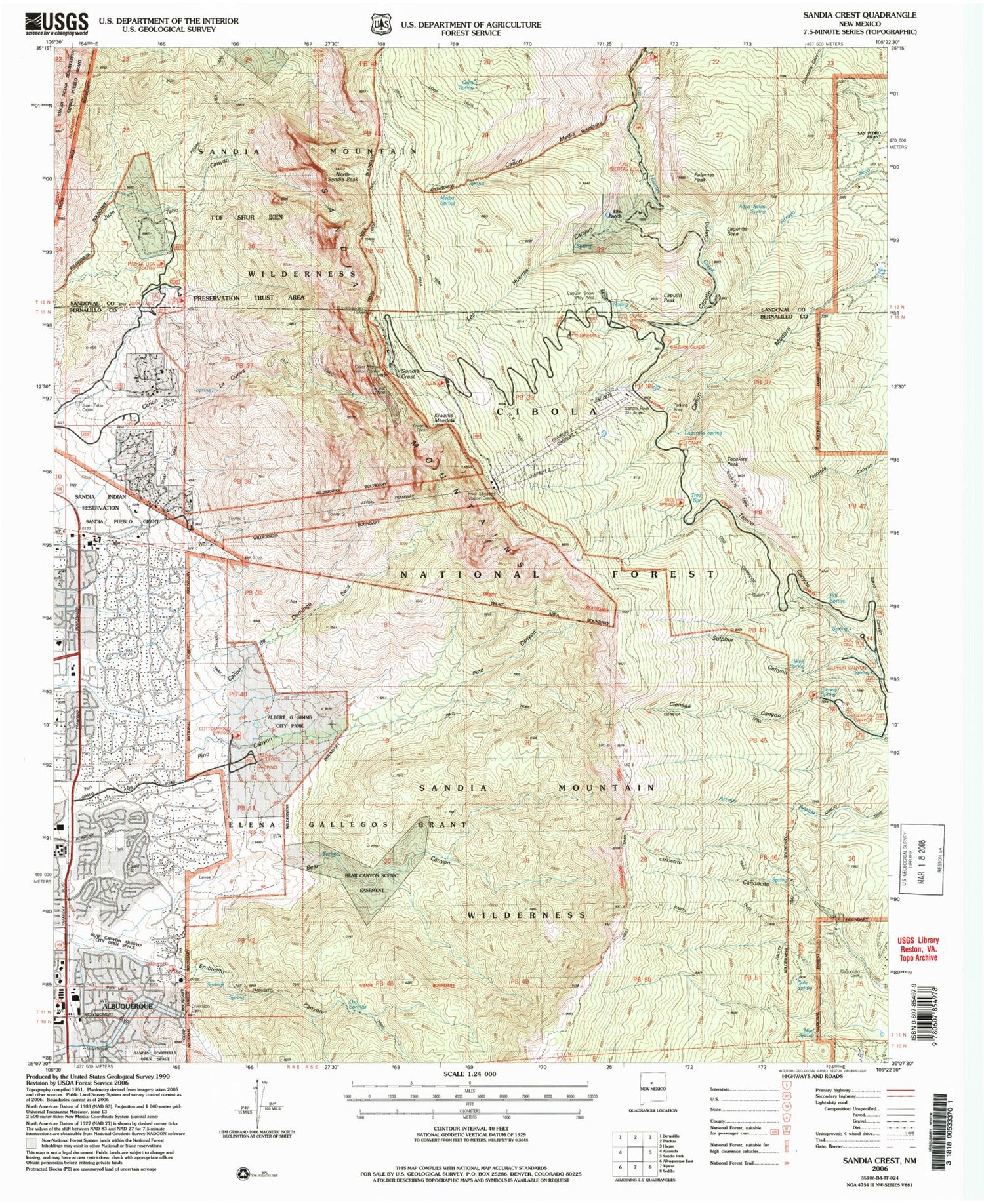 USGS Classic Sandia Crest New Mexico 7.5'x7.5' Topo Map Image