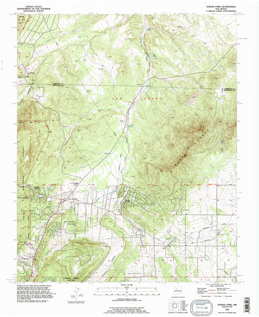 Classic USGS Sandia Park New Mexico 7.5'x7.5' Topo Map Image