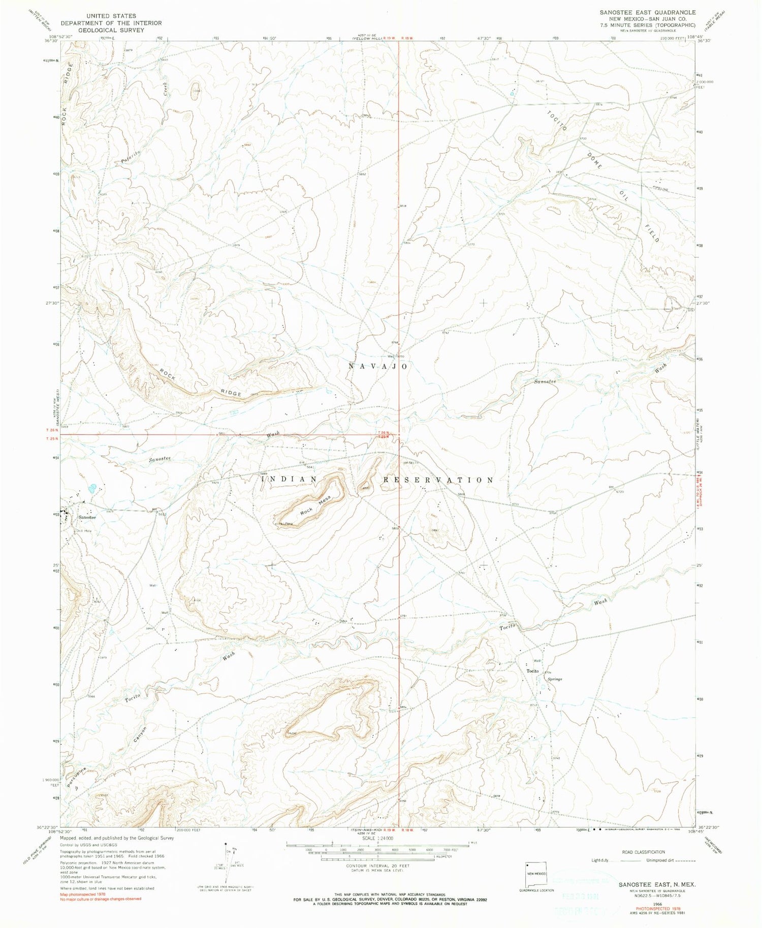 Classic USGS Sanostee East New Mexico 7.5'x7.5' Topo Map Image