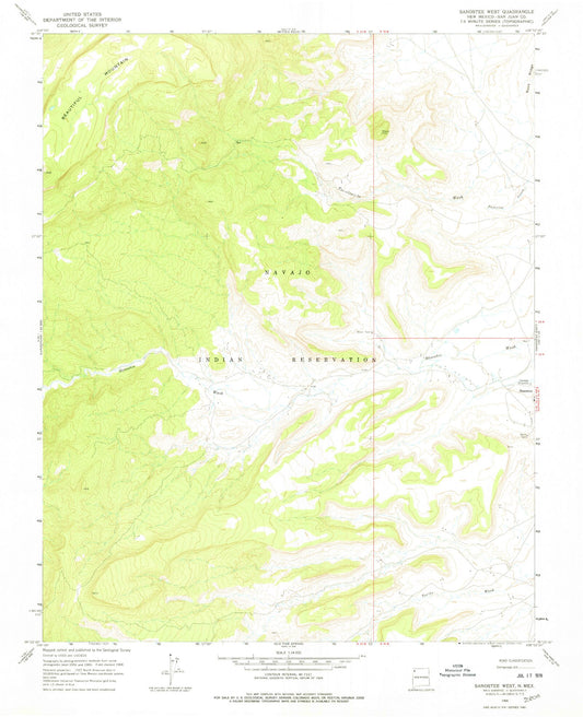 Classic USGS Sanostee West New Mexico 7.5'x7.5' Topo Map Image