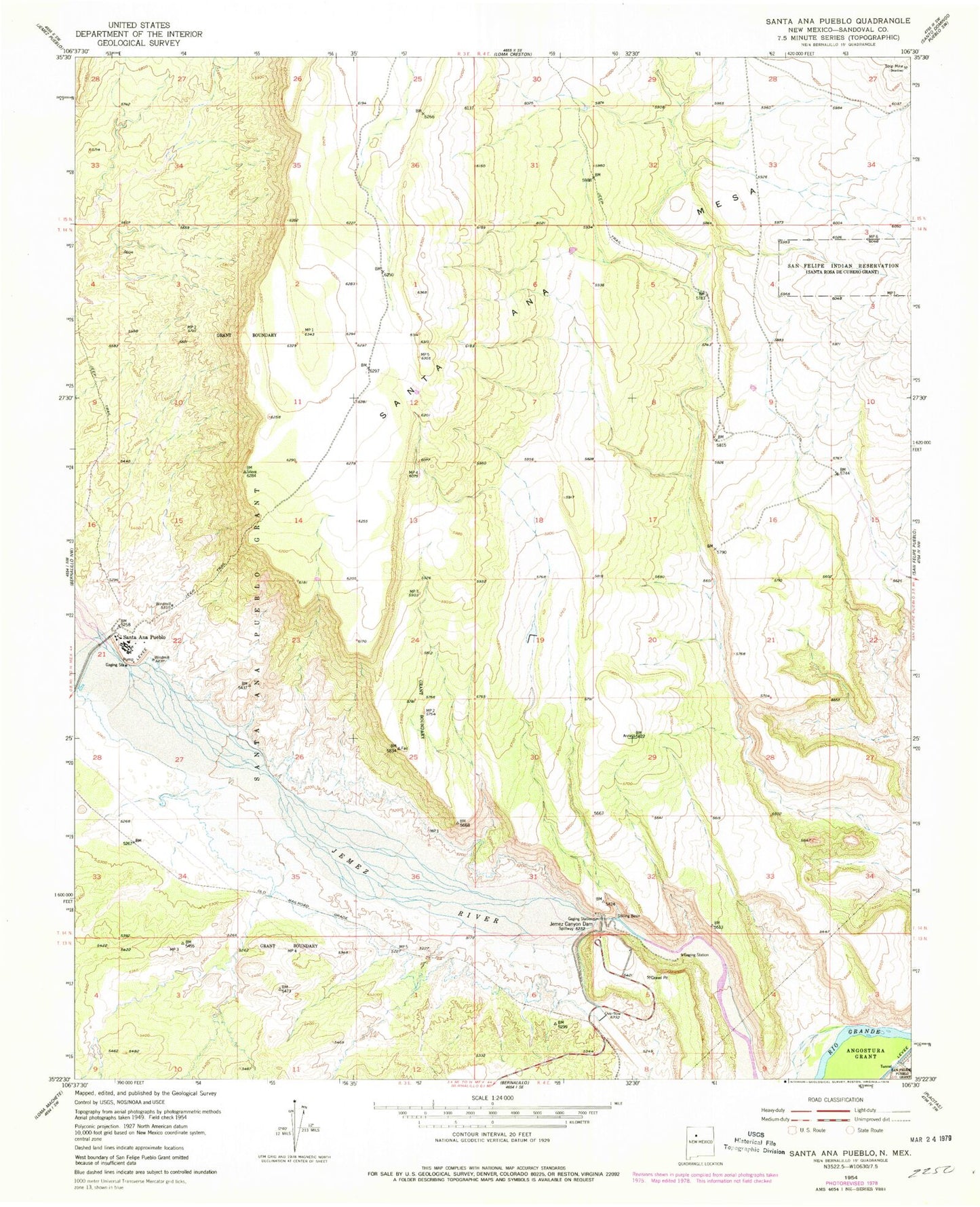 Classic USGS Santa Ana Pueblo New Mexico 7.5'x7.5' Topo Map Image