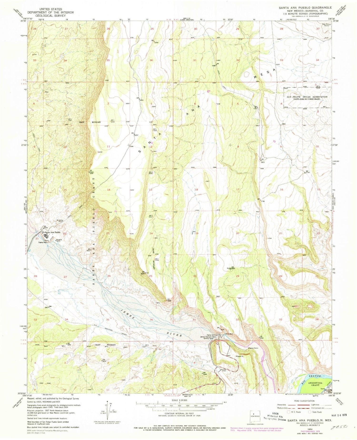 Classic USGS Santa Ana Pueblo New Mexico 7.5'x7.5' Topo Map Image
