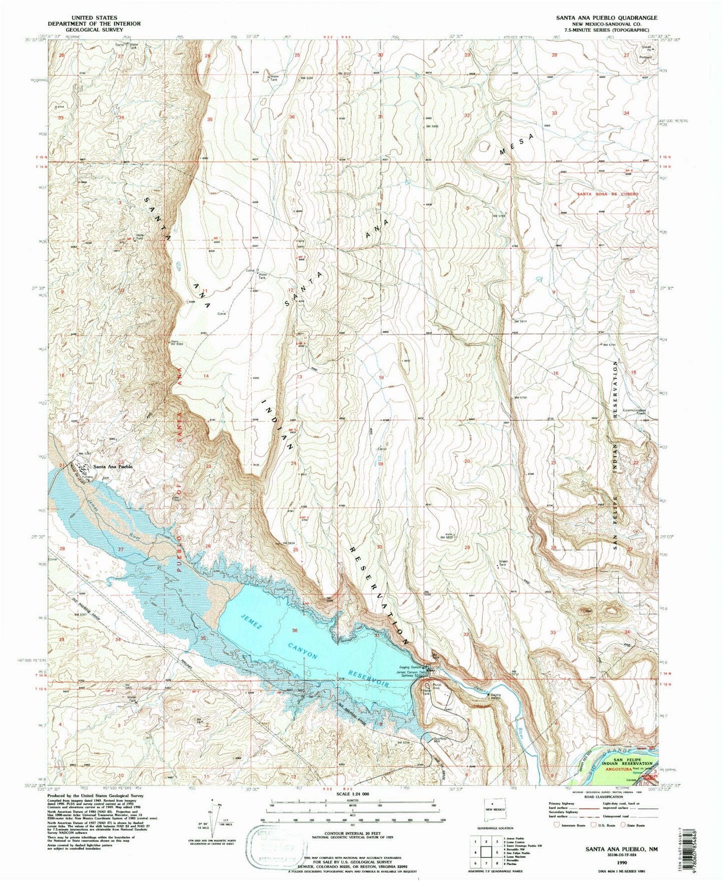 Classic USGS Santa Ana Pueblo New Mexico 7.5'x7.5' Topo Map Image