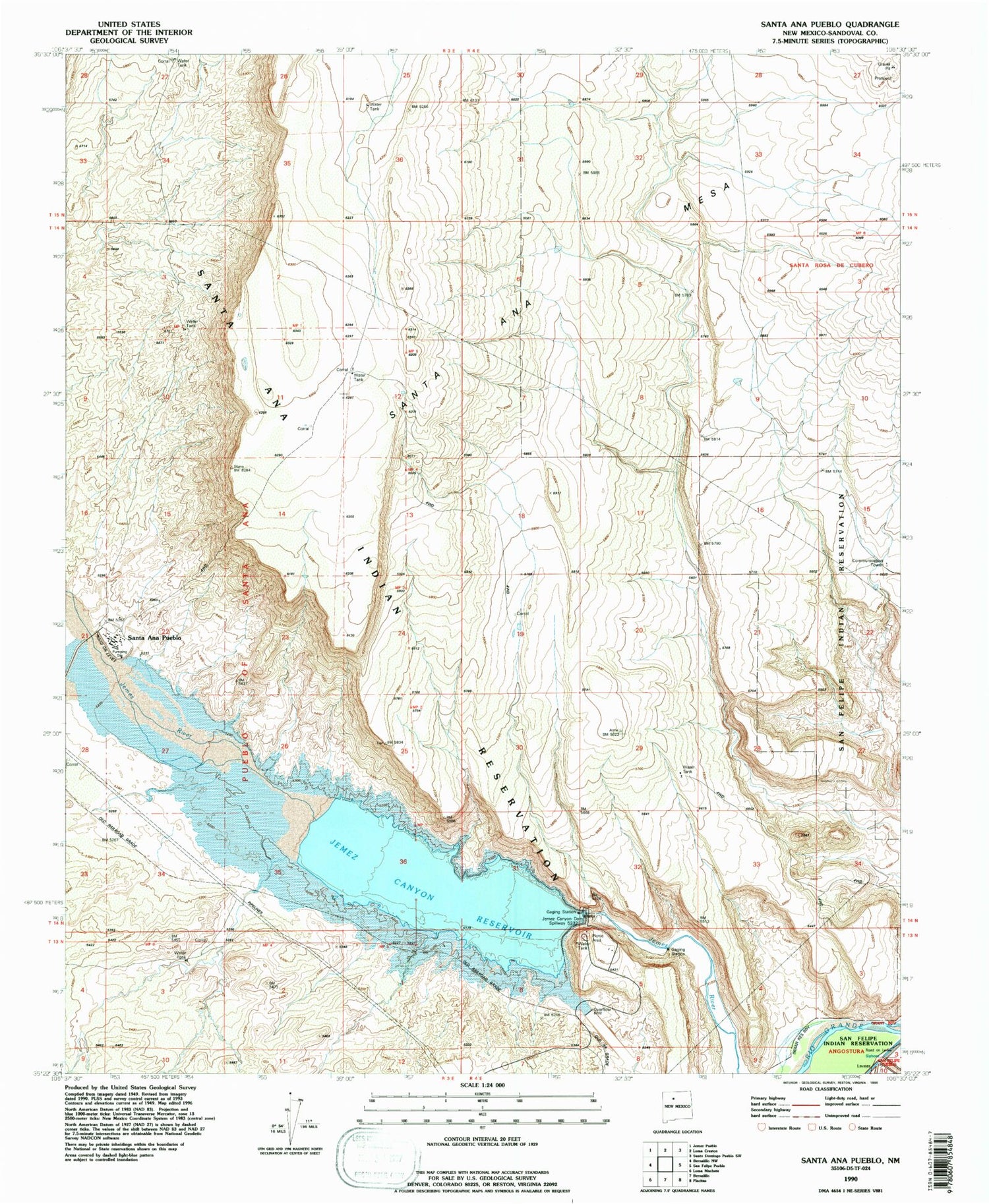 Classic USGS Santa Ana Pueblo New Mexico 7.5'x7.5' Topo Map Image