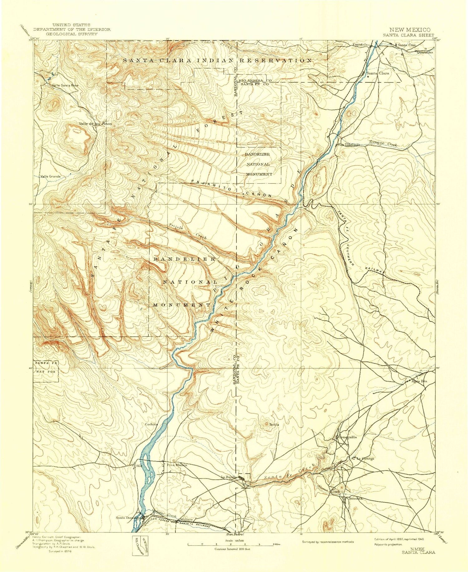 Historic 1892 Santa Clara New Mexico 30'x30' Topo Map Image