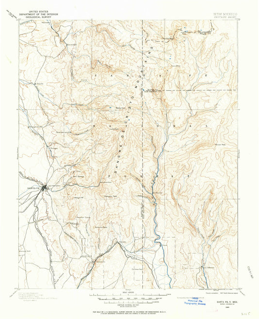 Historic 1889 Santa Fe New Mexico 30'x30' Topo Map Image