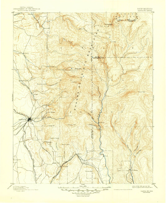 Historic 1894 Santa Fe New Mexico 30'x30' Topo Map Image