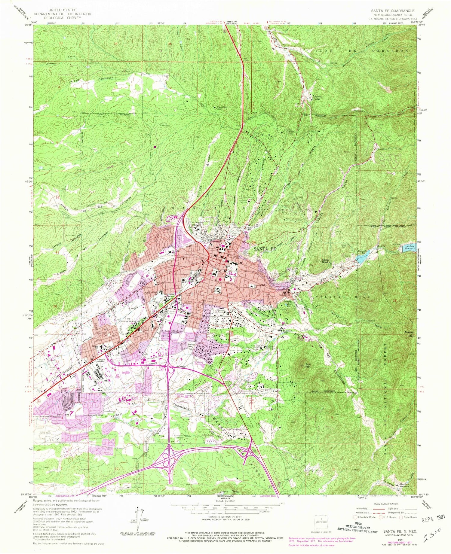 Classic USGS Santa Fe New Mexico 7.5'x7.5' Topo Map Image