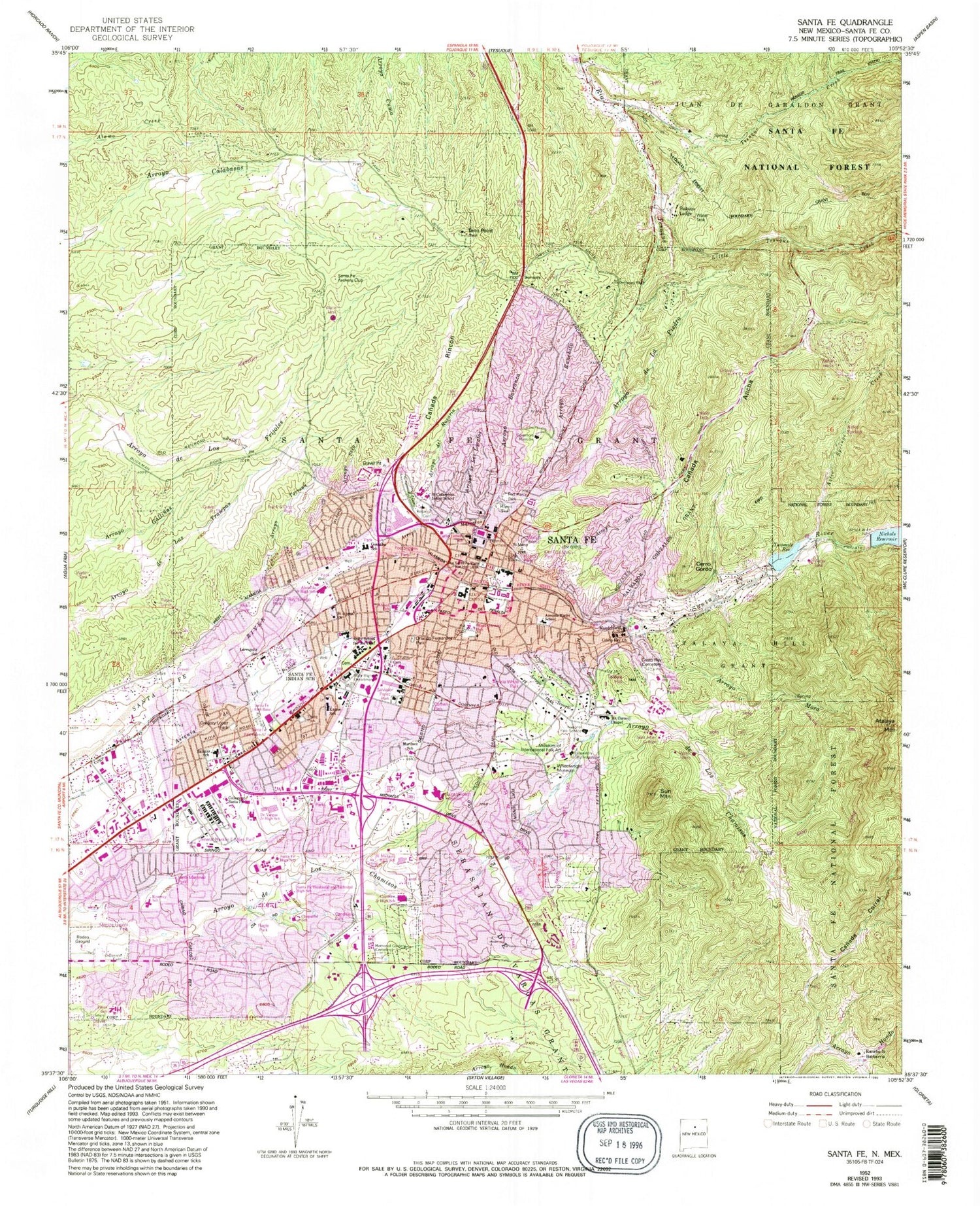 Classic USGS Santa Fe New Mexico 7.5'x7.5' Topo Map Image