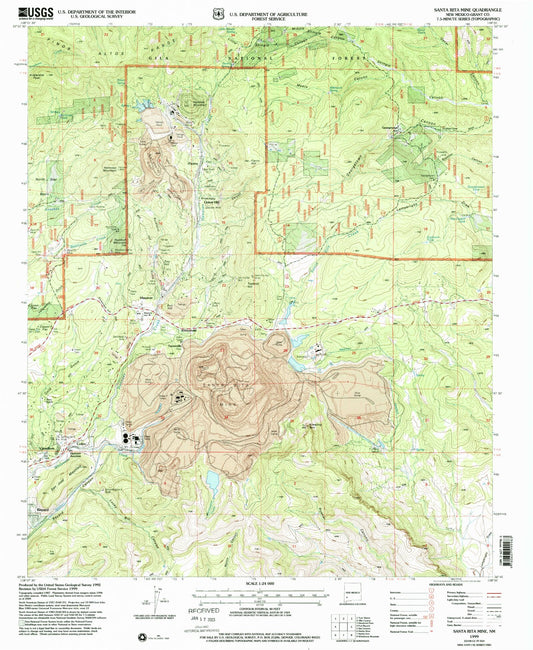 Classic USGS Santa Rita Mine New Mexico 7.5'x7.5' Topo Map Image