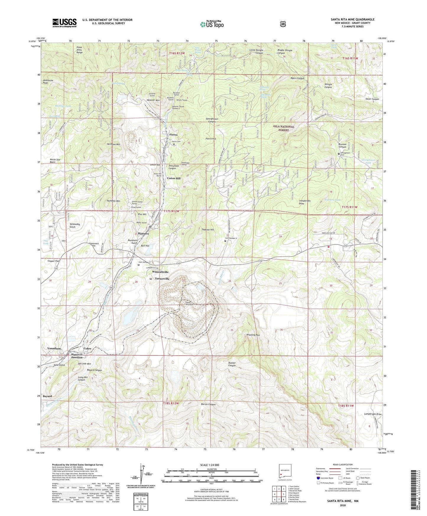 Santa Rita Mine New Mexico US Topo Map Image