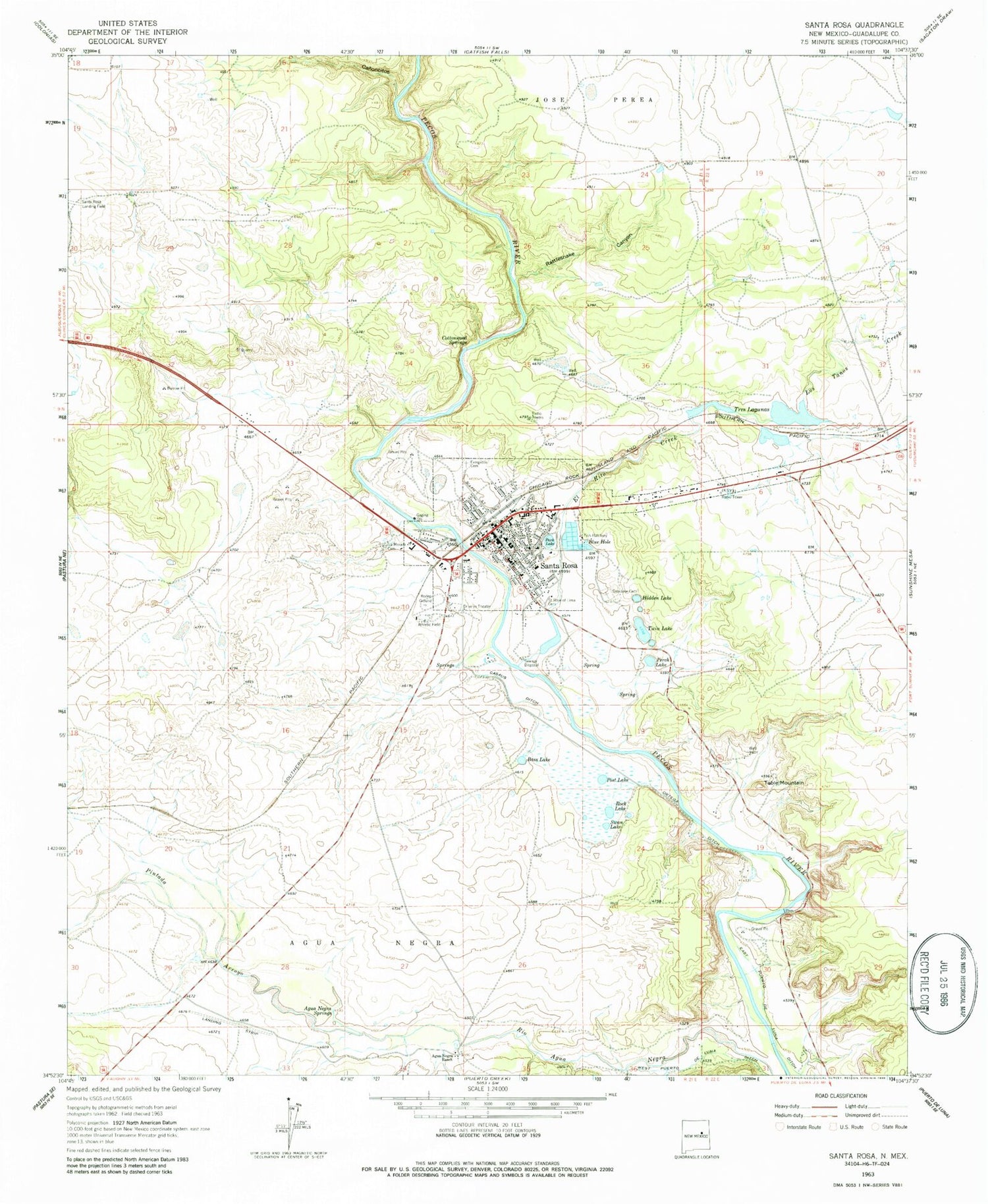 Classic USGS Santa Rosa New Mexico 7.5'x7.5' Topo Map Image