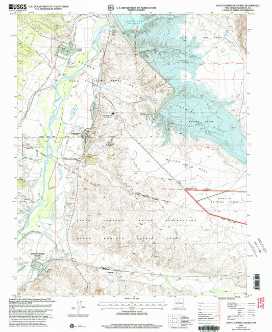 Classic USGS Santo Domingo Pueblo New Mexico 7.5'x7.5' Topo Map Image