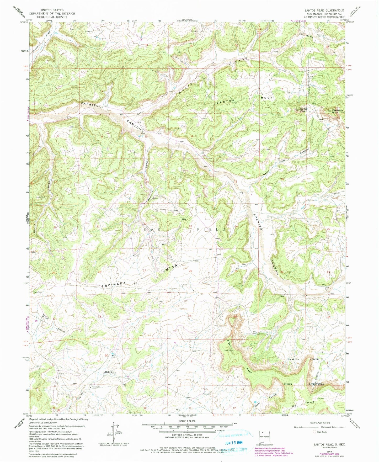 Classic USGS Santos Peak New Mexico 7.5'x7.5' Topo Map Image