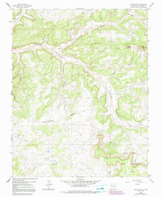 Classic USGS Santos Peak New Mexico 7.5'x7.5' Topo Map Image