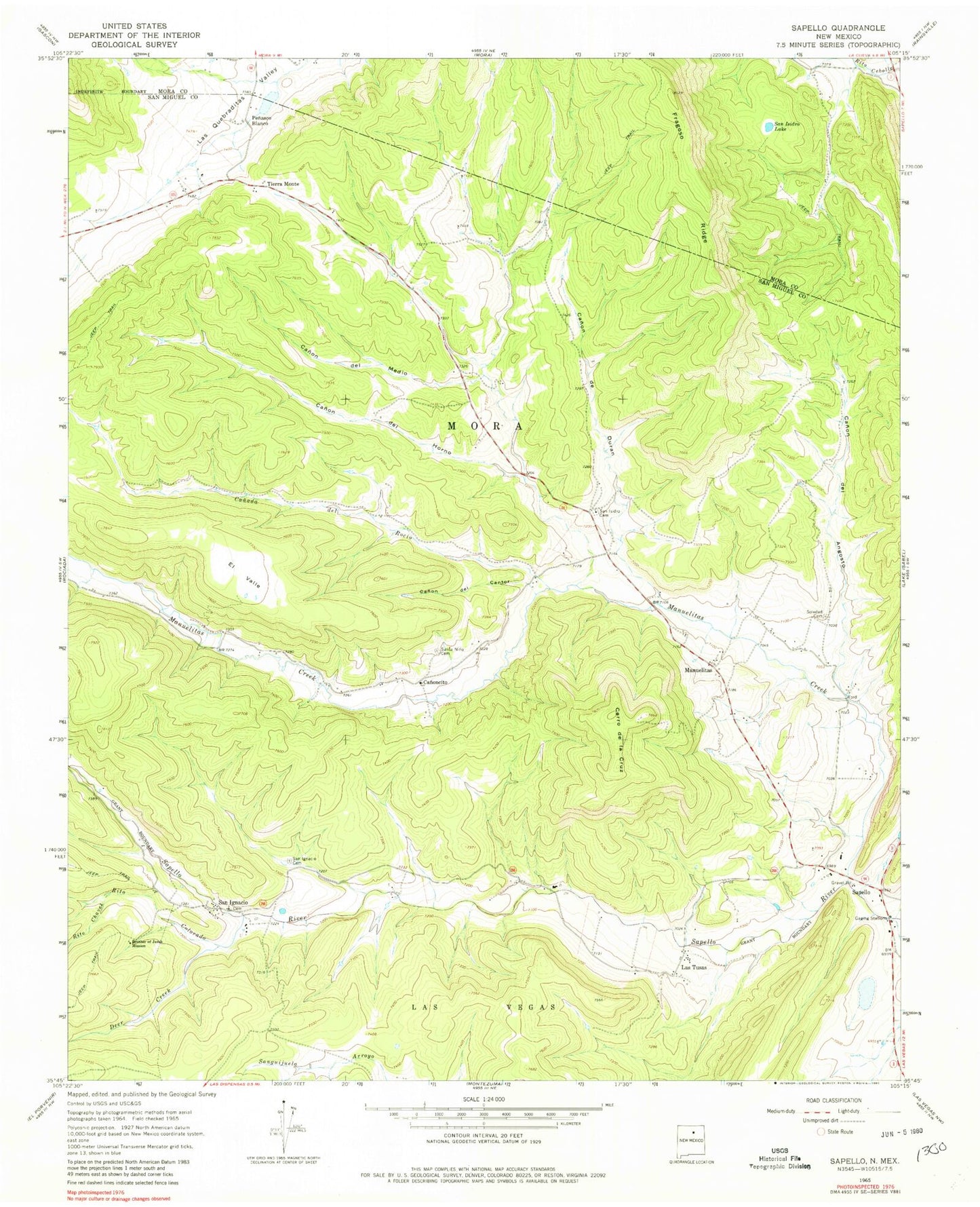 Classic USGS Sapello New Mexico 7.5'x7.5' Topo Map Image