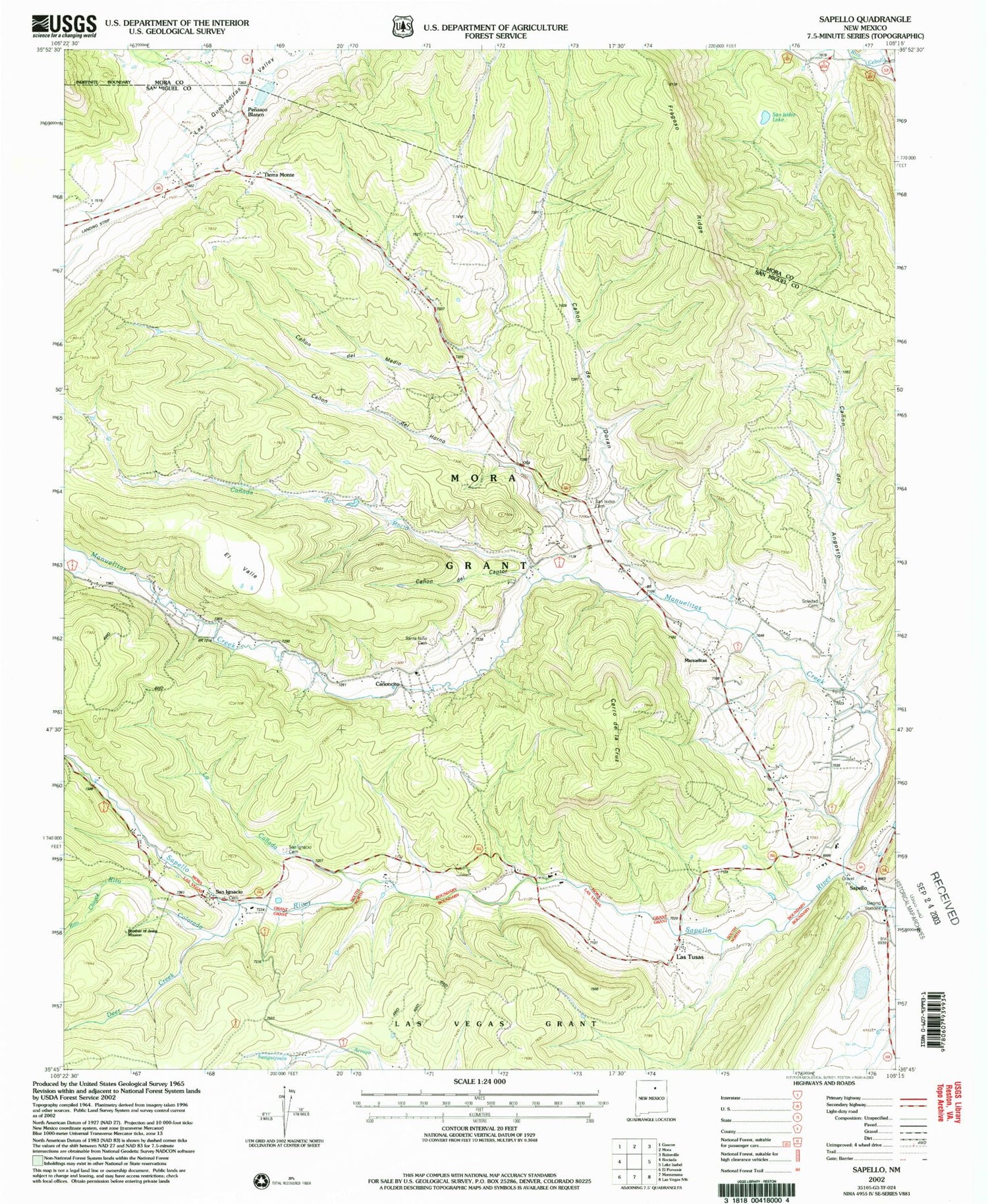 Classic USGS Sapello New Mexico 7.5'x7.5' Topo Map Image