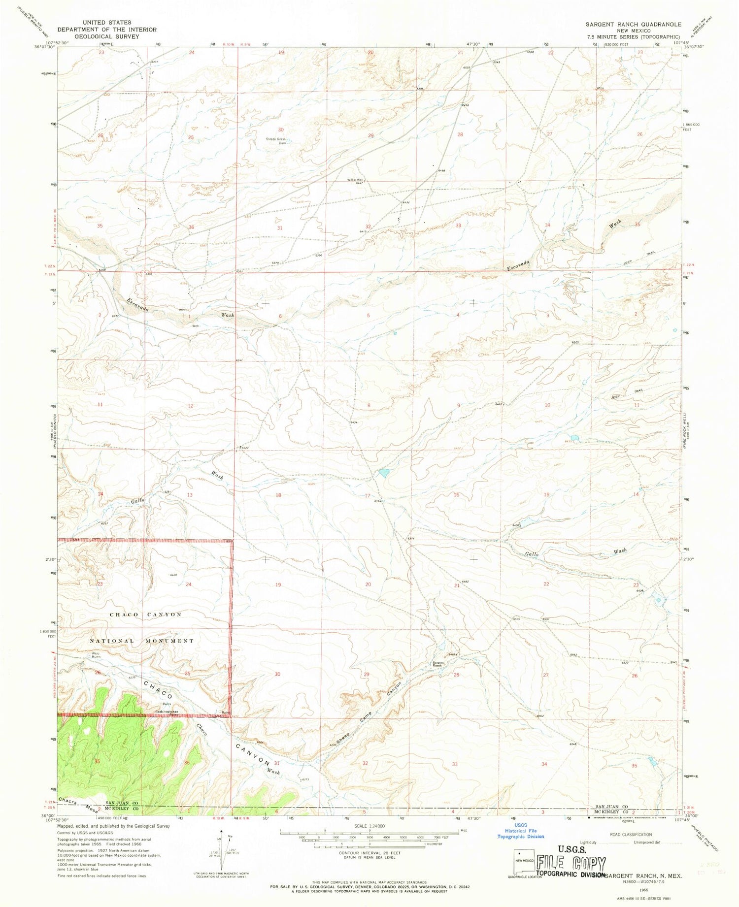Classic USGS Sargent Ranch New Mexico 7.5'x7.5' Topo Map Image