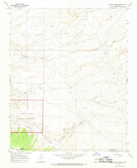 Classic USGS Sargent Ranch New Mexico 7.5'x7.5' Topo Map Image