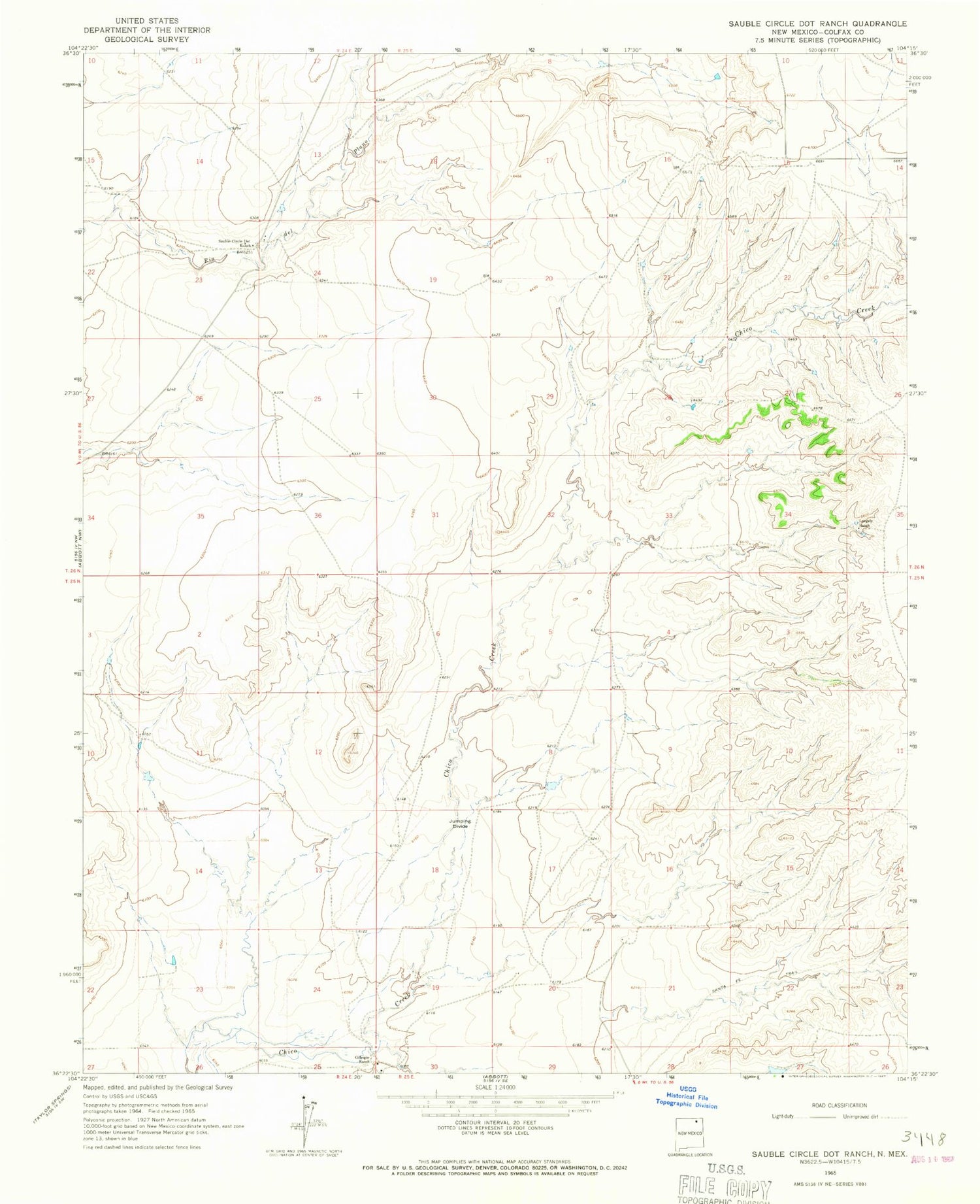 Classic USGS Sauble Circle Dot Ranch New Mexico 7.5'x7.5' Topo Map Image
