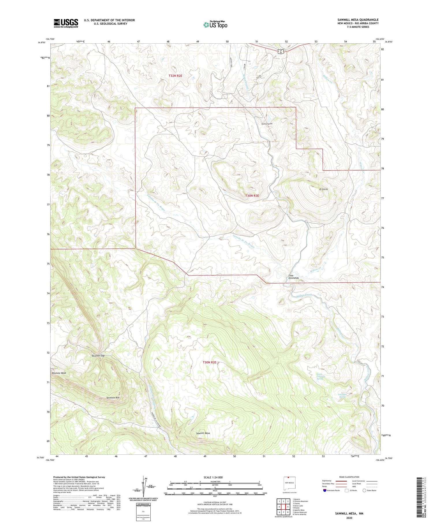 Sawmill Mesa New Mexico US Topo Map Image