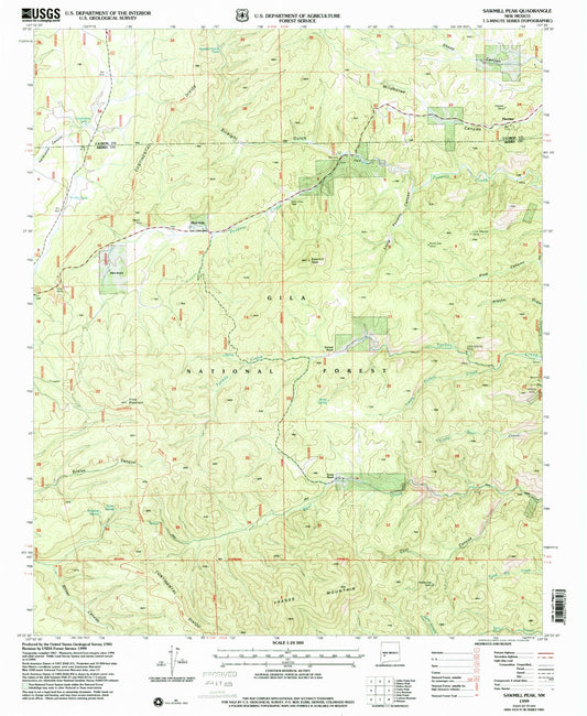 Classic USGS Sawmill Peak New Mexico 7.5'x7.5' Topo Map Image