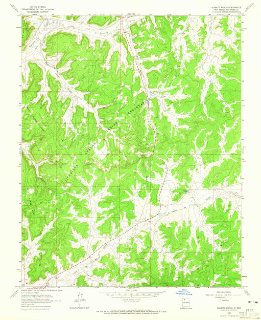 Classic USGS Schmitz Ranch New Mexico 7.5'x7.5' Topo Map Image