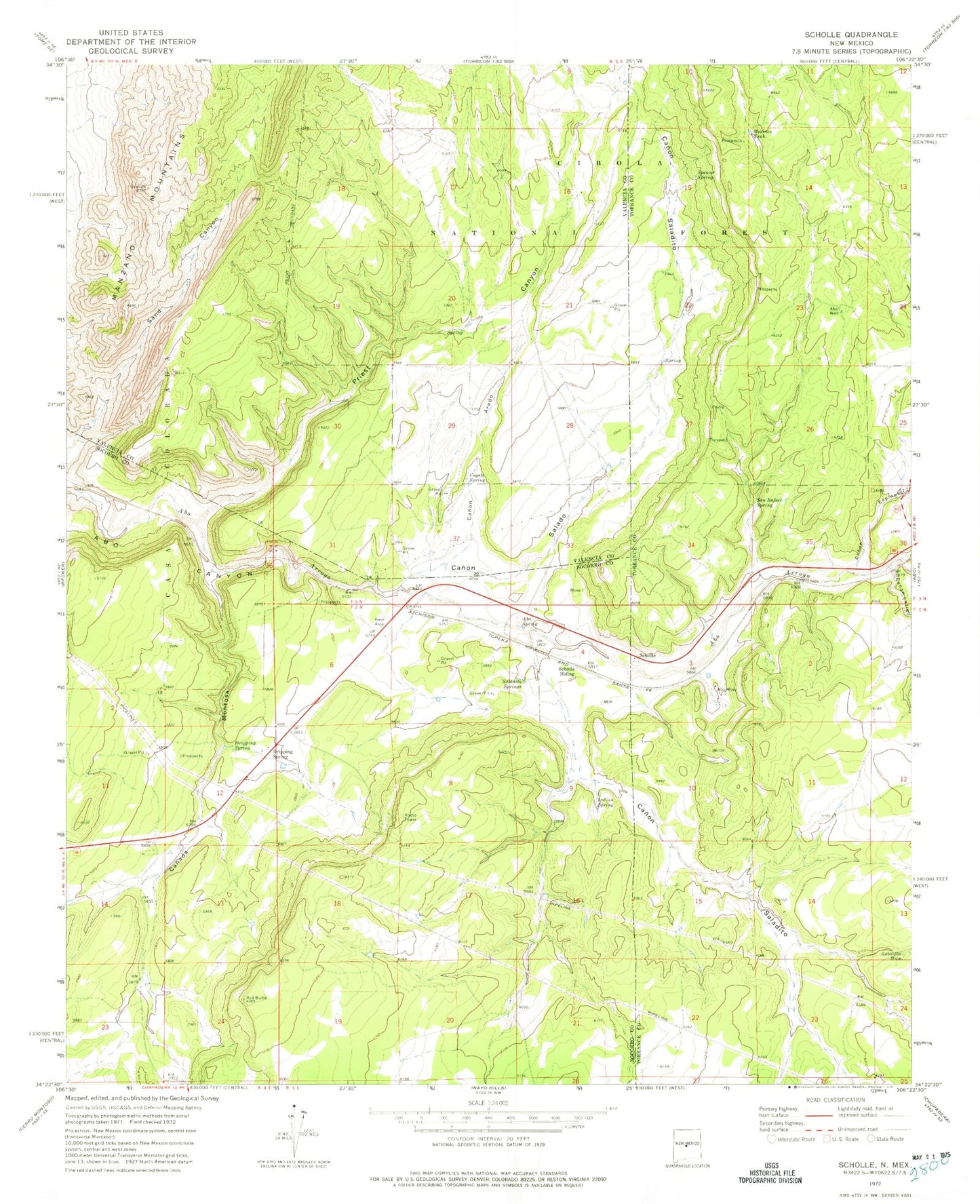 Classic USGS Scholle New Mexico 7.5'x7.5' Topo Map Image