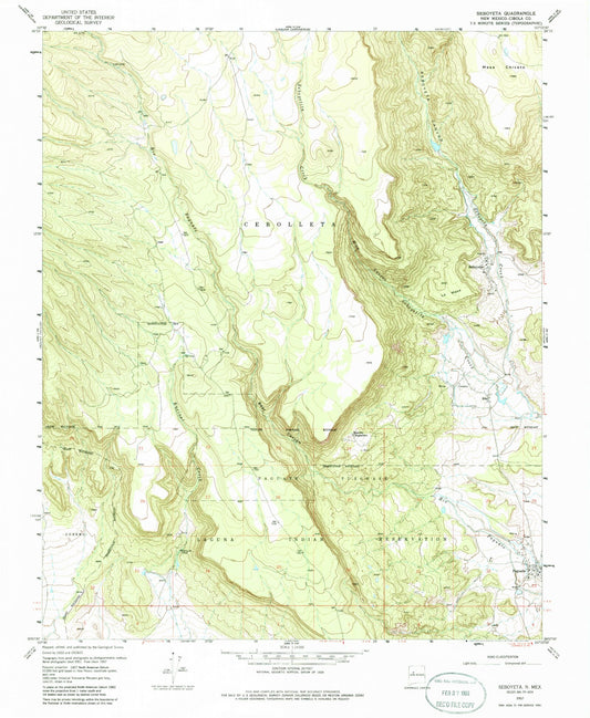 Classic USGS Seboyeta New Mexico 7.5'x7.5' Topo Map Image