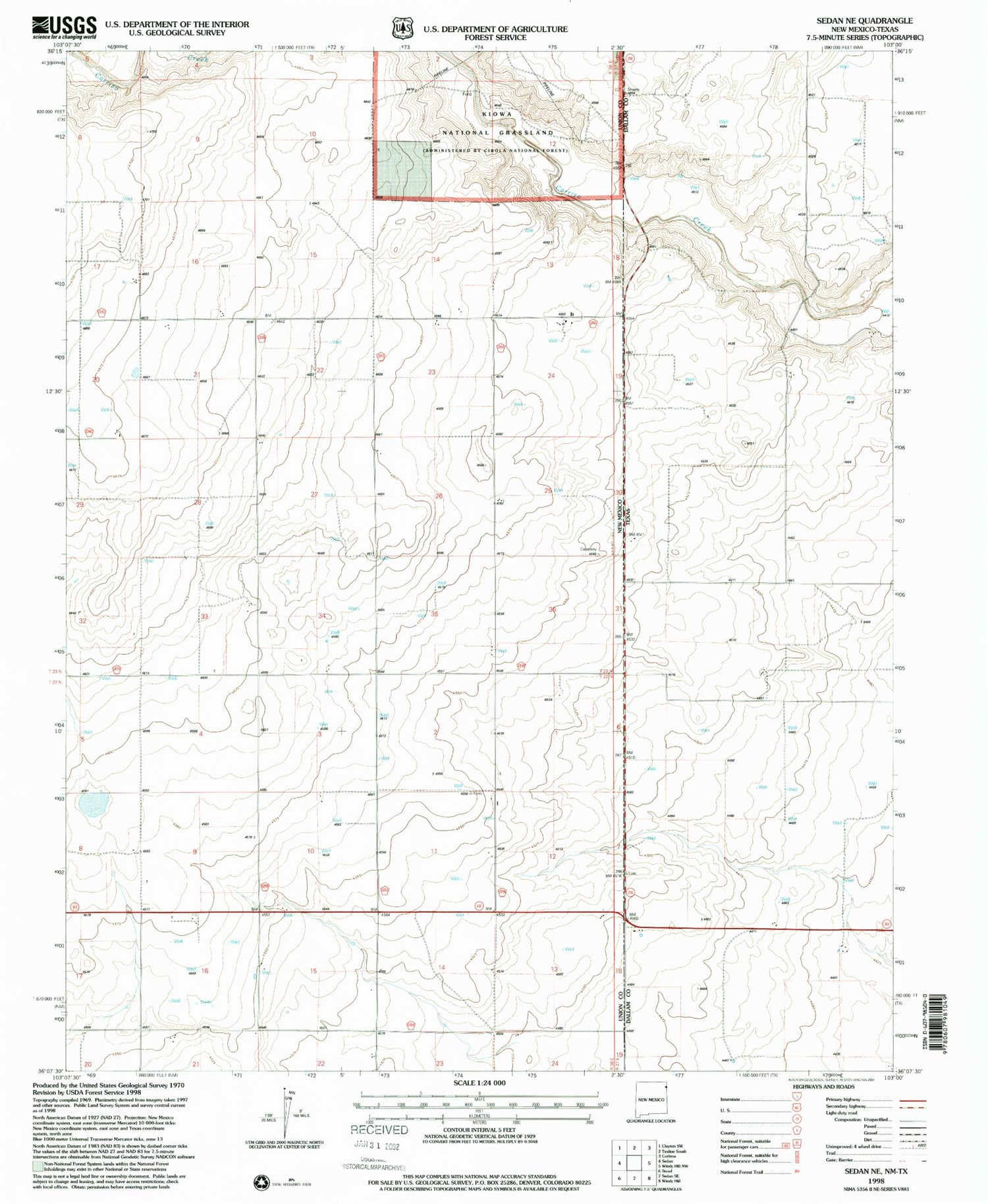 Classic USGS Sedan NE New Mexico 7.5'x7.5' Topo Map Image